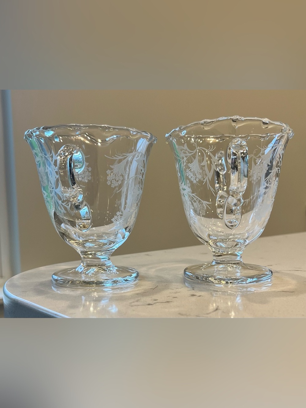 Vintage Fostoria Heather Etched Glass Creamer Sugar & Tray Set 3pc - Picture 3 of 5